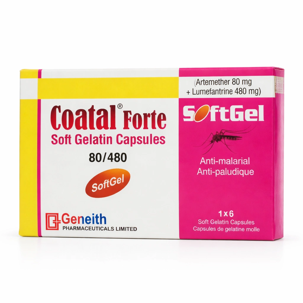 Coatal Forte Artemether 80 mg + Lumefantrine 480 mg Soft Gelatin Capsules x 6 Capsules