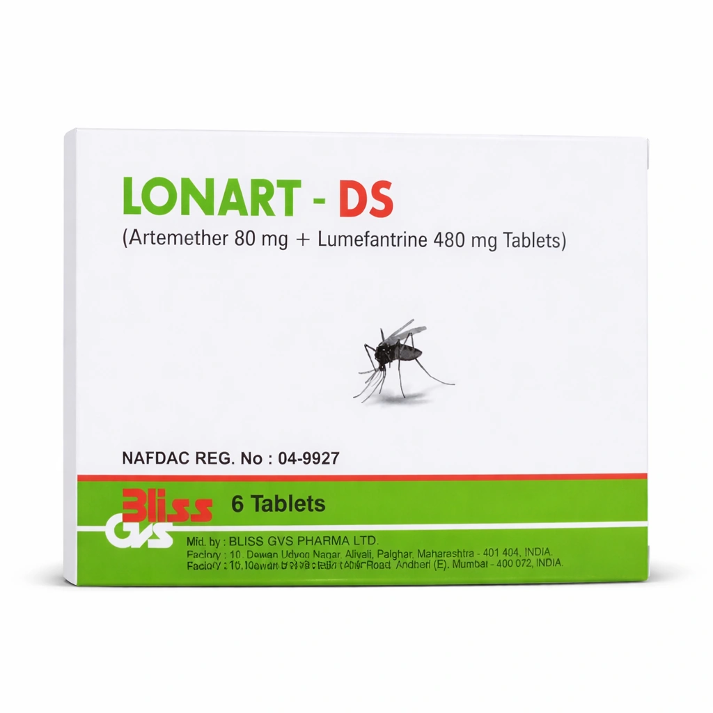 Lonart-DS Artemether and Lumefantrine Tablets 80 mg/480 mg x 6 Tablets