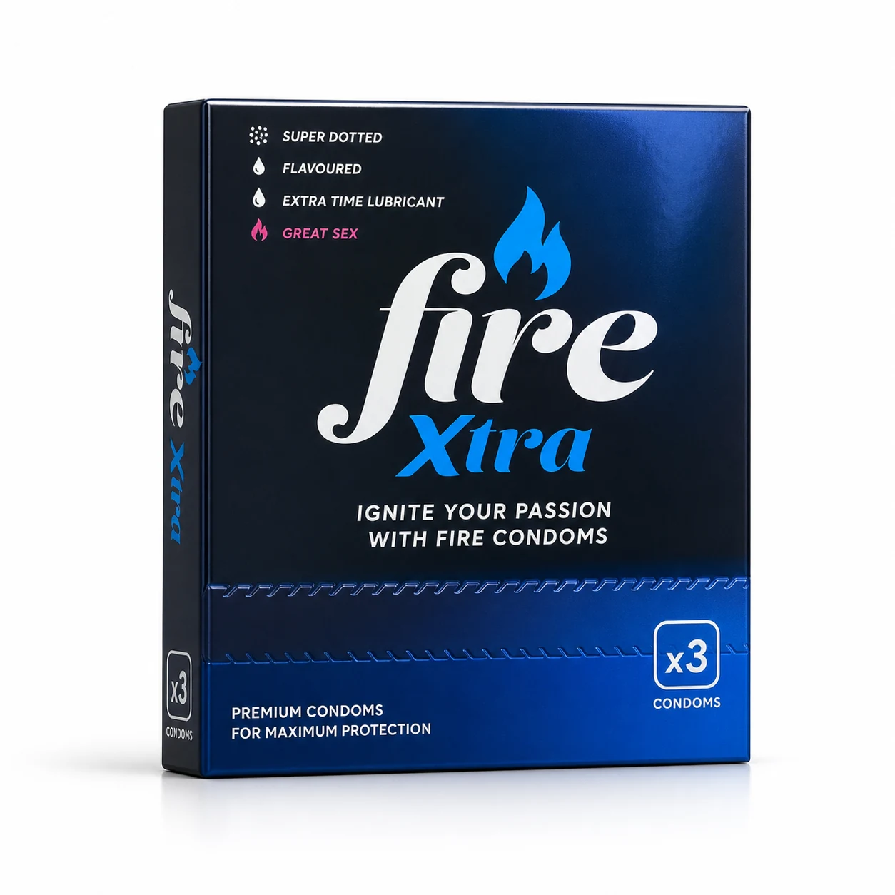 Fire Xtra Latex Male Condoms x 3 Condoms