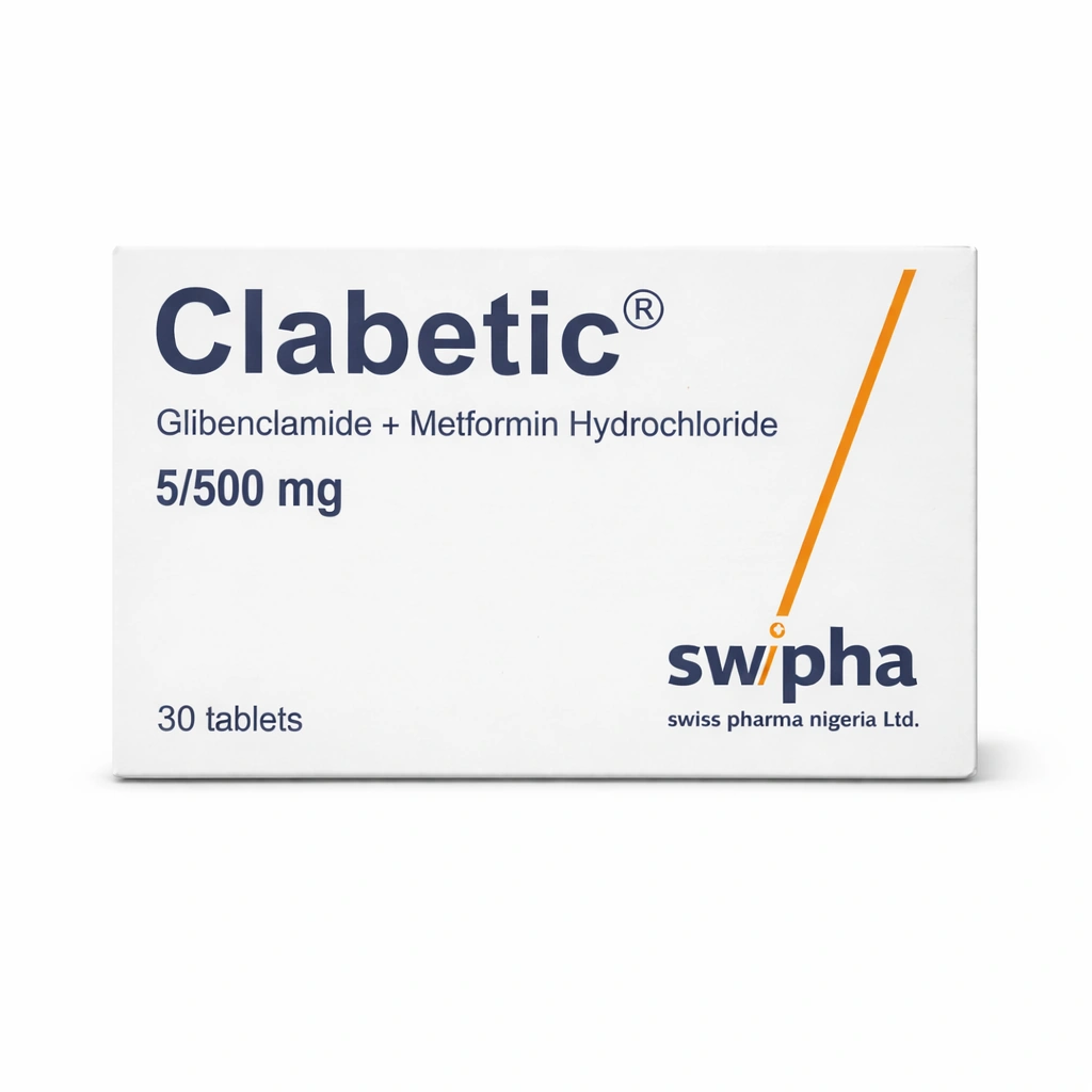 Clabetic Glibenclamide + Metformin Hydrochloride Tablets 5 mg/500 mg x 30 Tablets