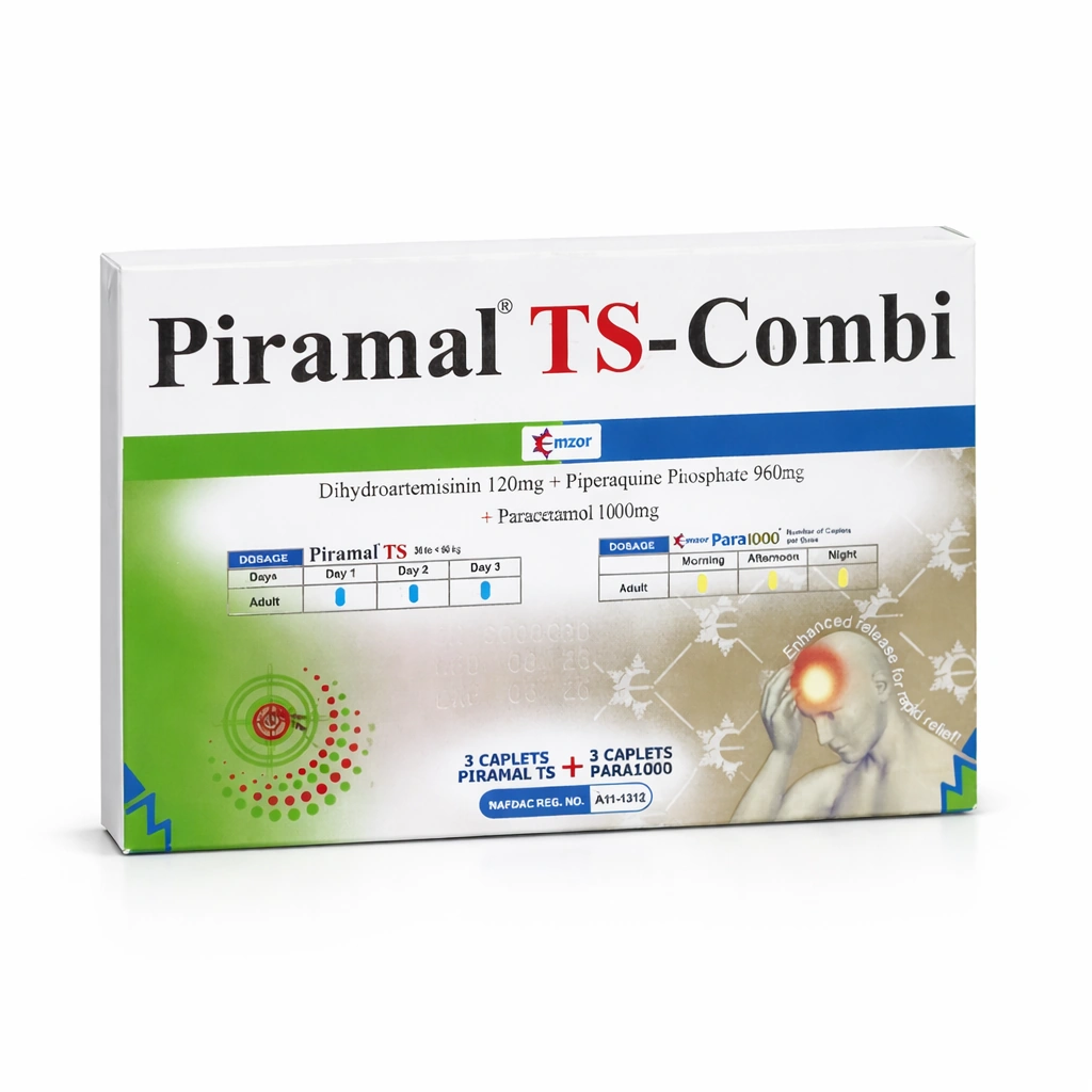 Piramal TS-Combi Dihydroartemisinin 120 mg + Piperaquine Phosphate 960 mg and Paracetamol 1000 mg Caplets x 3 caplets + x 3 caplets