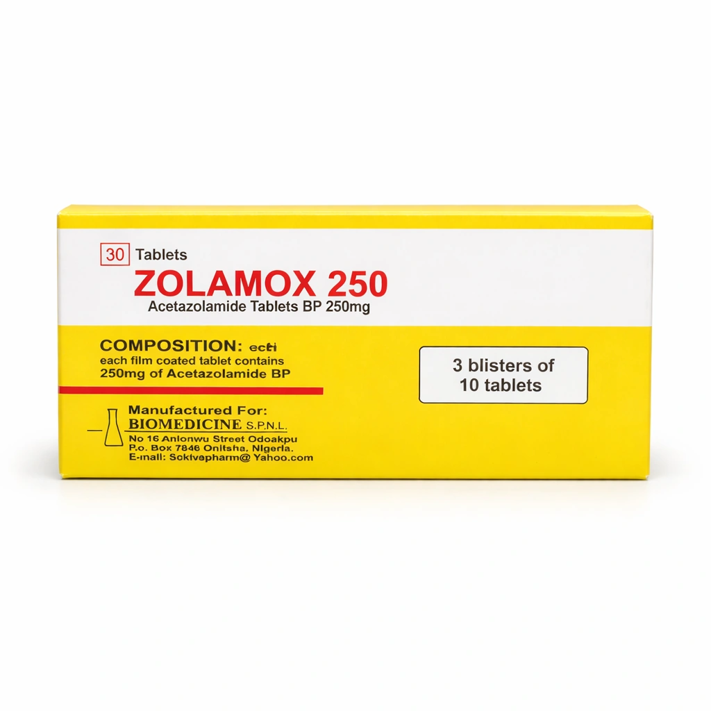 Zolamox Acetazolamide Film-Coated Tablets BP 250 mg x 30 Tablets