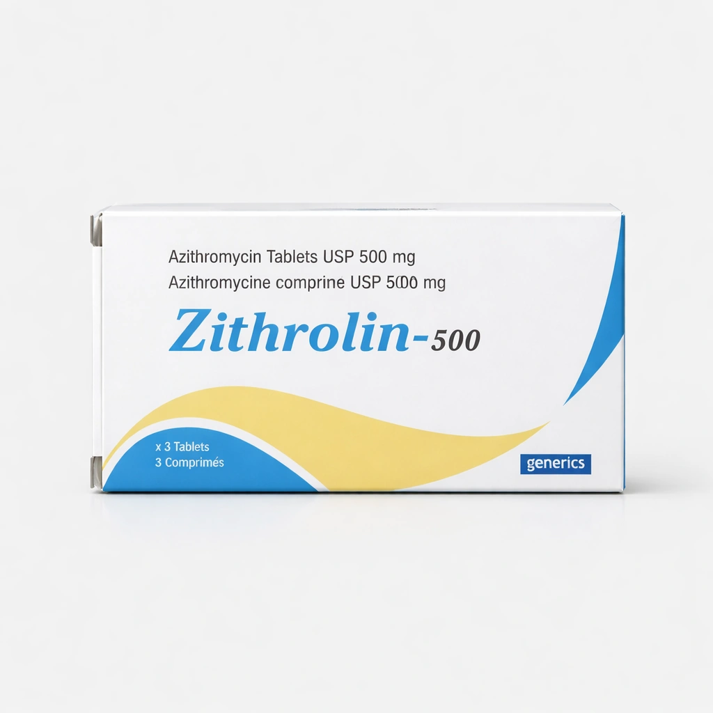 Zithrolin Azithromycin Tablets USP 500 mg x 3 Tablets