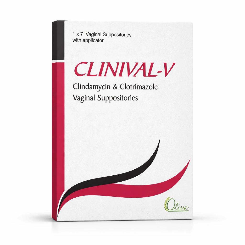 Clinival-V Clindamycin & Clotrimazole Vaginal Suppositories x 7 Suppositories