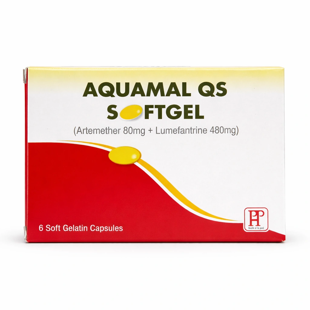 Aquamal QS Artemether 80 mg/Lumefantrine 480 mg Soft Gelatin Capsules x 6 Capsules