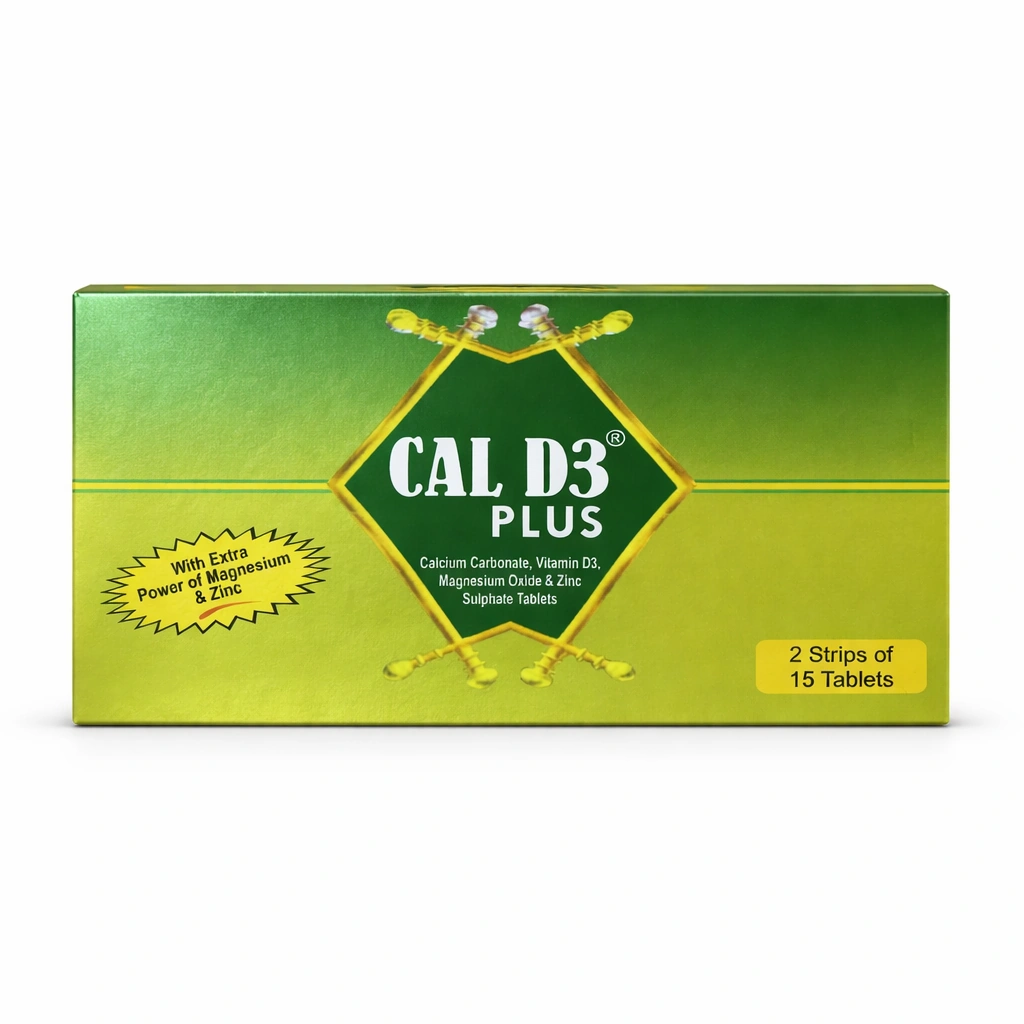 Cal D3 Plus Calcium Carbonate + Vitamin D3 + Magnesium Oxide + Zinc Sulphate Film-Coated Tablets 500 mg/200 IU/100 mg/7.5 mg x 30 Tablets