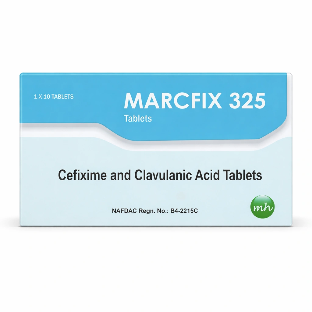 Marcfix 325 Cefixime 200 mg + Clavulanic Acid 125 mg Tablets x 10 Tablets