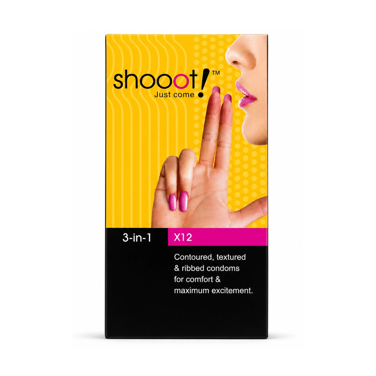 Shoooot Just Come 3-in-1 Contoured Textured & Ribbed Condoms x 12 Condoms