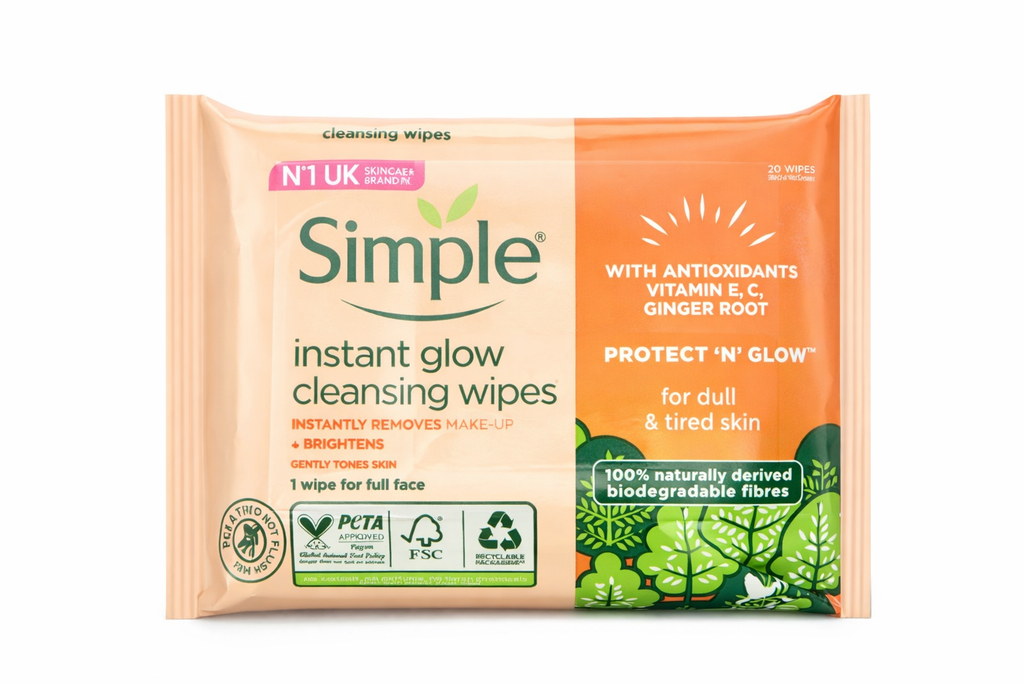 Simple Protect 'N' Glow Instant Glow Cleansing Wipes 20 wipes